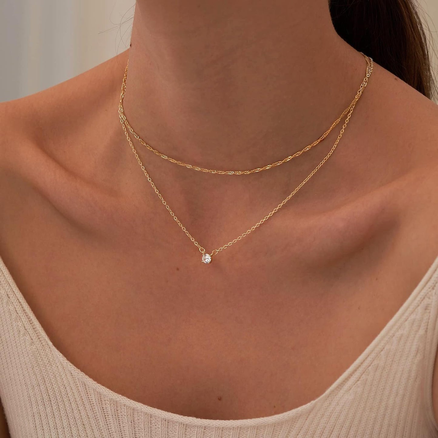 Dainty 14K Gold Plated Pendant Necklace