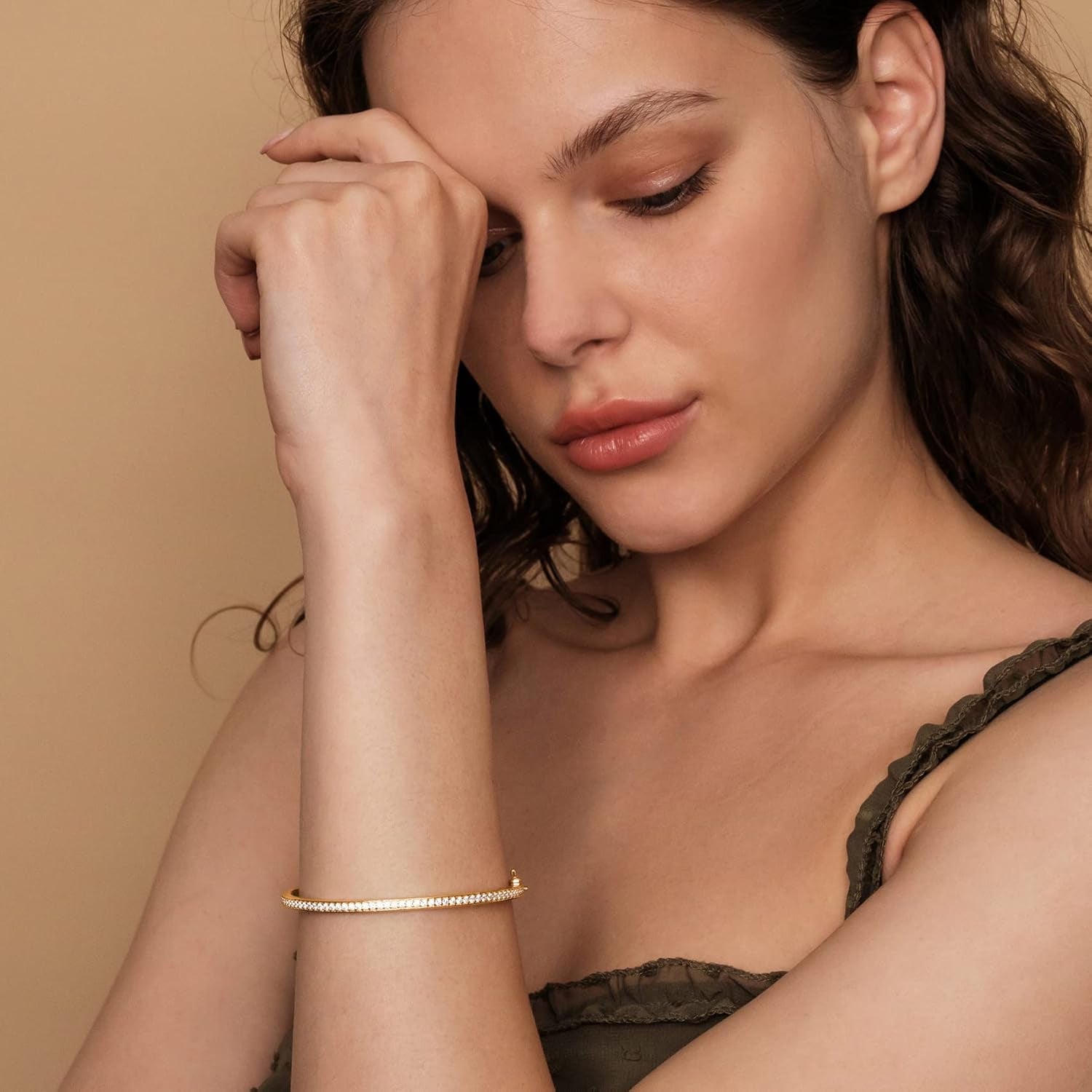 14K Gold Plated Tennis Bangle Bracelet