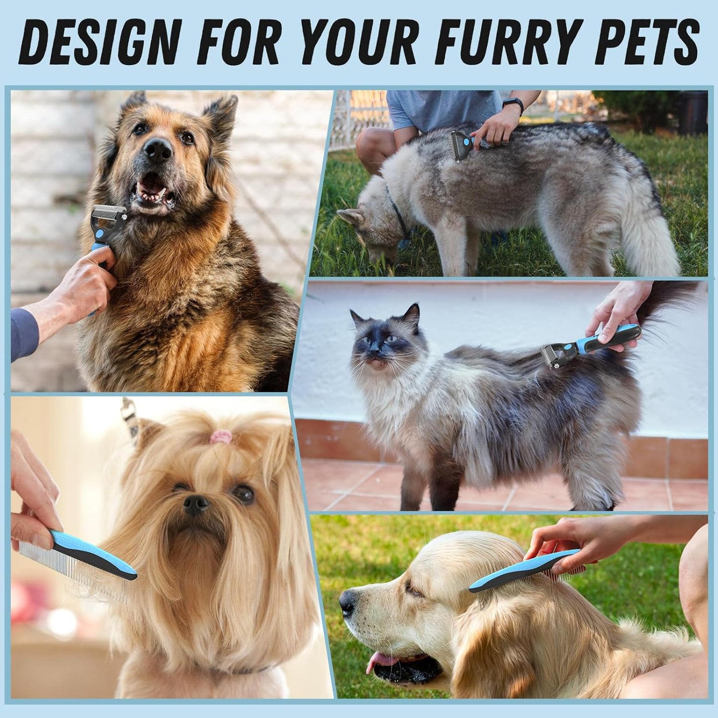 Pet Grooming Combo - Blue Deshedding Brush