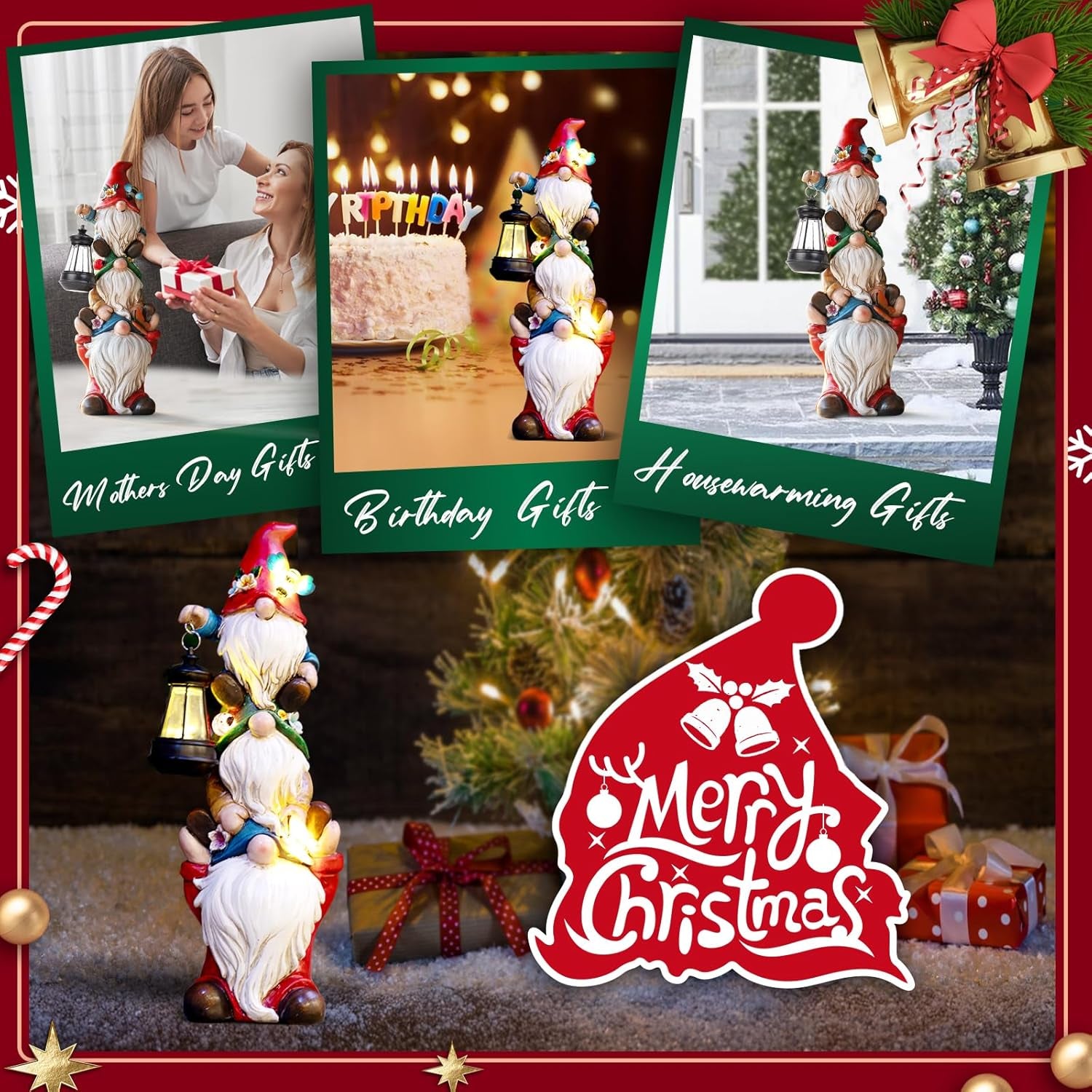 Solar Christmas Gnome Garden Statue 12