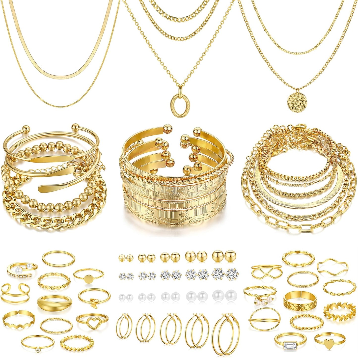 68Pcs Gold Jewelry Set for Women