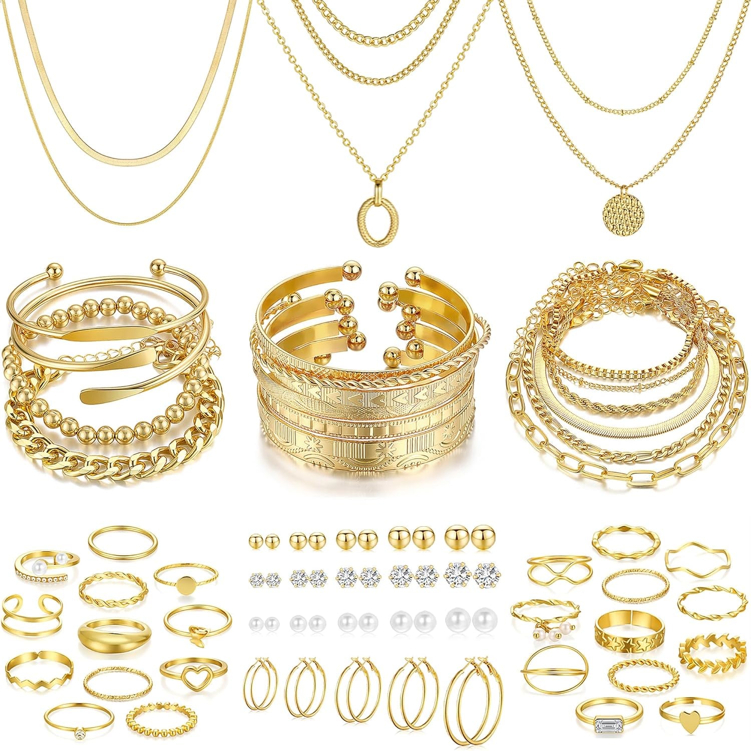 68Pcs Gold Jewelry Set for Women