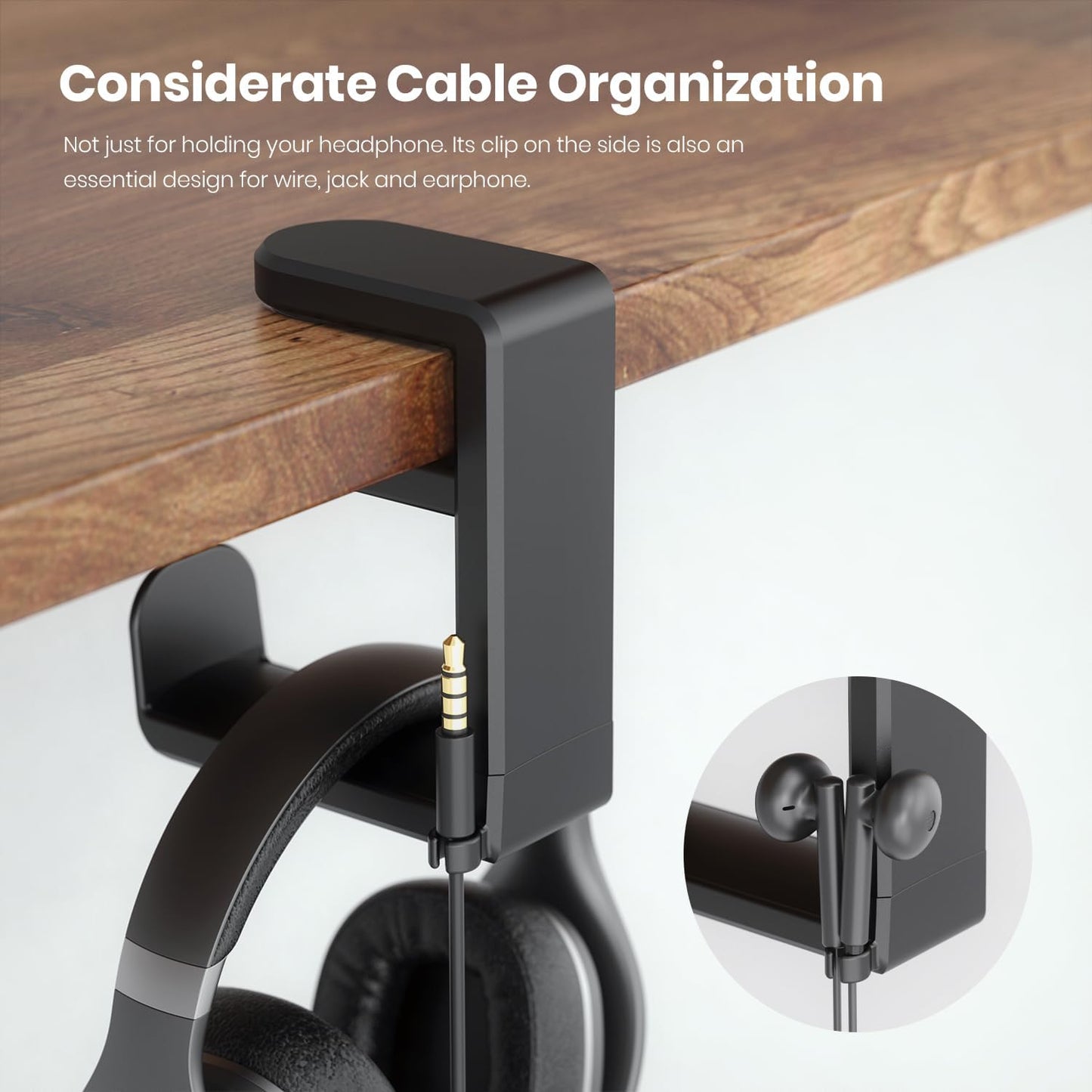 Rotating Under Desk Headphone Stand Black
