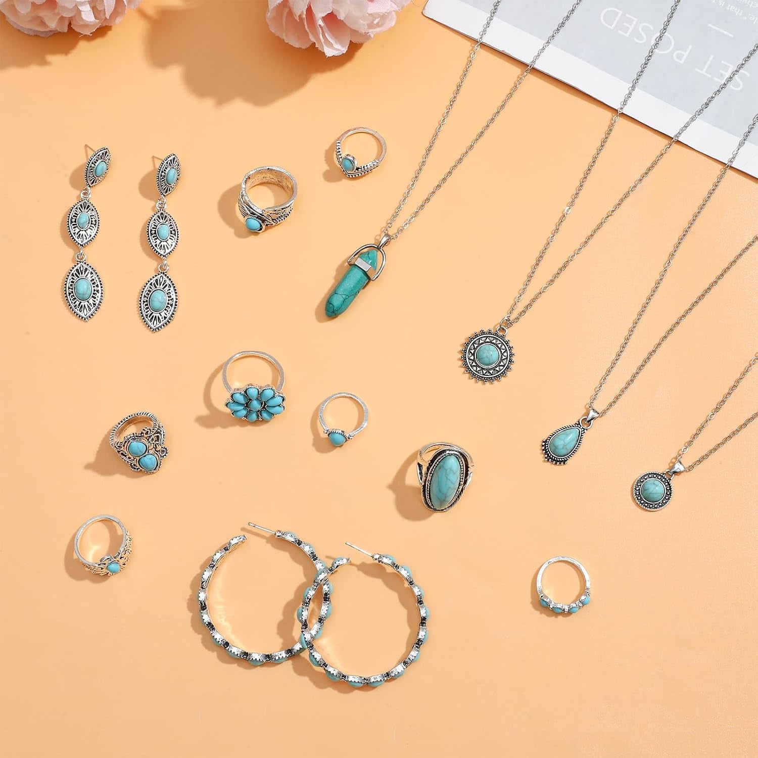 20Pcs Silver Bohemian Turquoise Jewelry