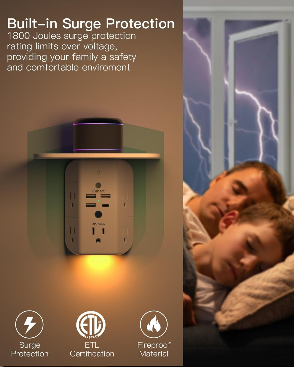 3-Sided Power Strip w/ Shelf & USB