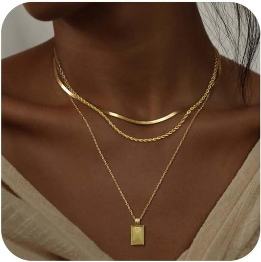Layered Gold Silver Pendant Necklaces