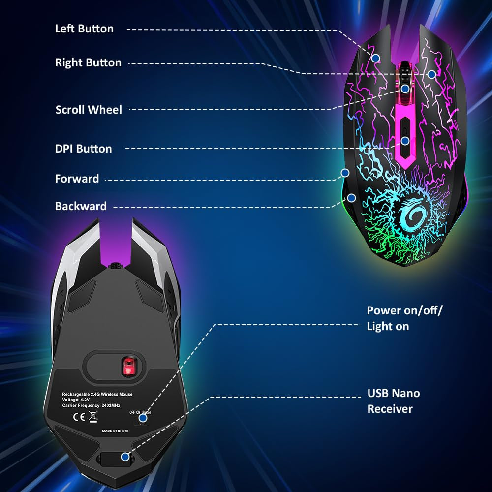 Wireless Gaming Mouse Rechargeable LED