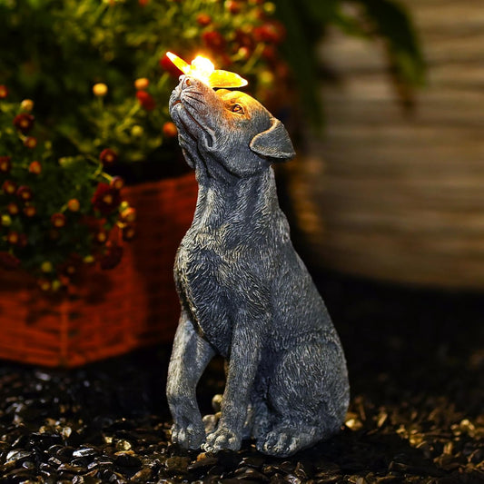 Dog Garden Statue with Butterfly Decor