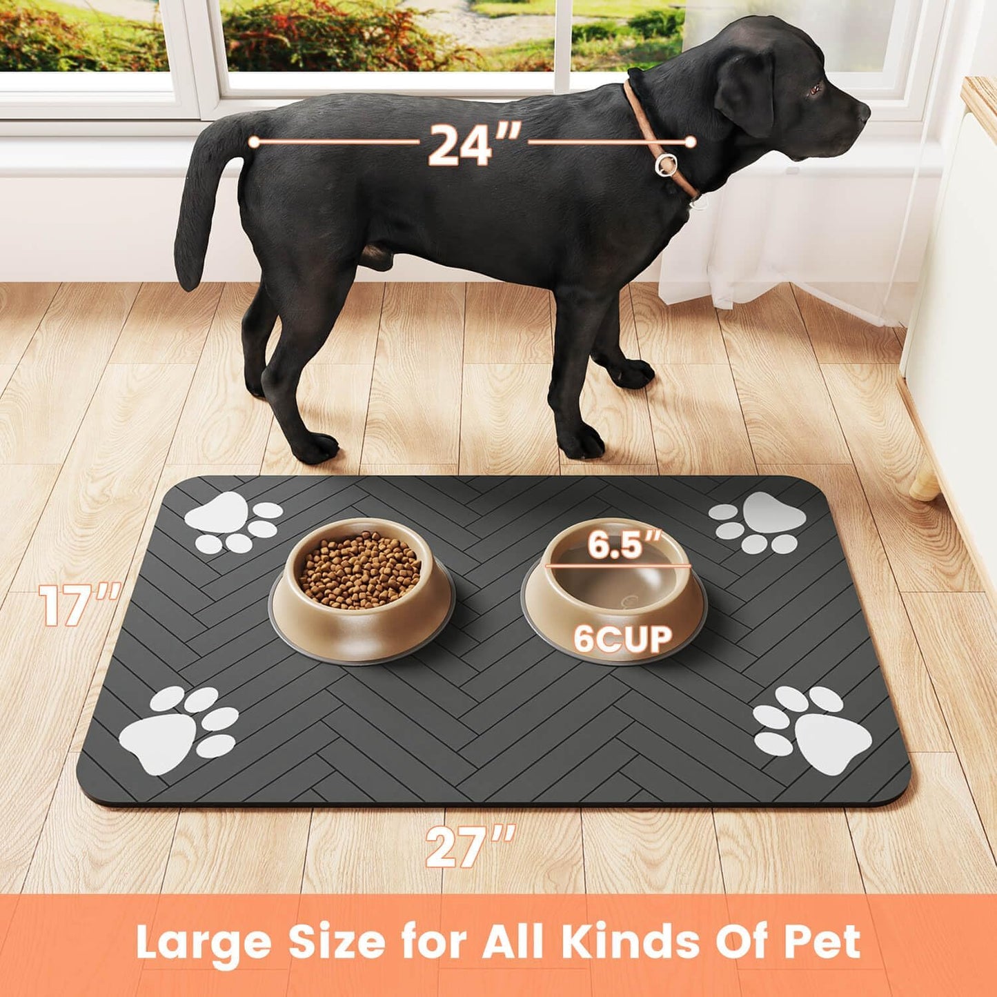 Absorbent Pet Feeding Mat 12"x20" Gray