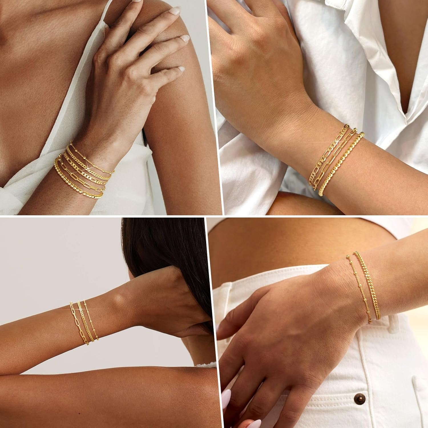 14K Gold Plated Stackable Bracelets Set