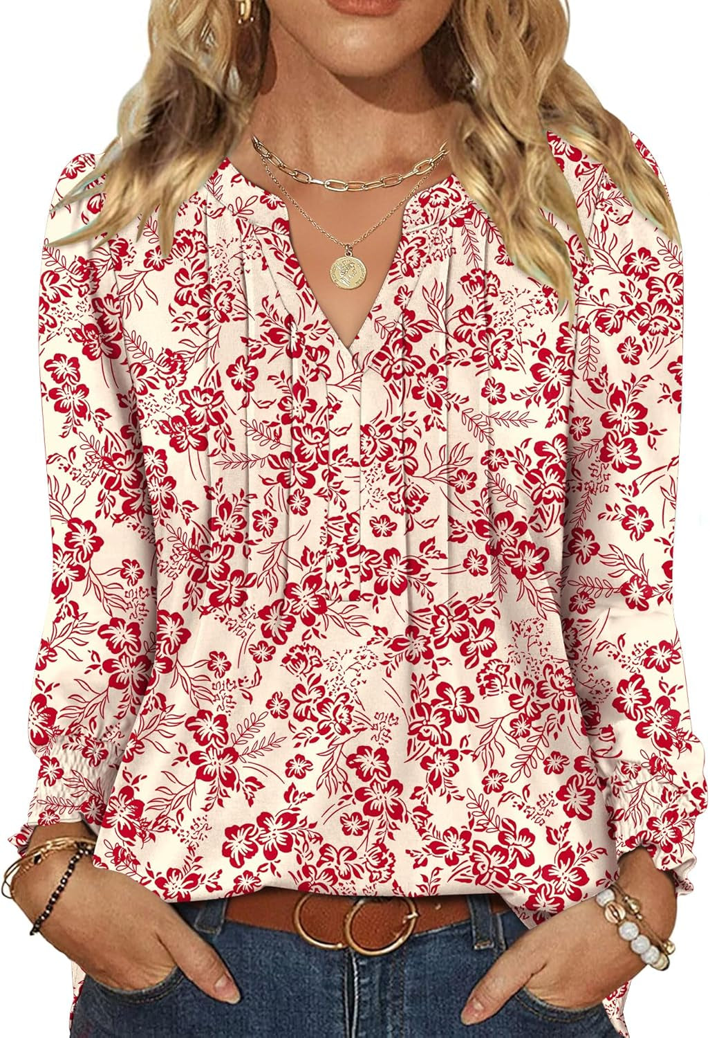 Womens Tops Dressy Casual Pleated Ruffle
