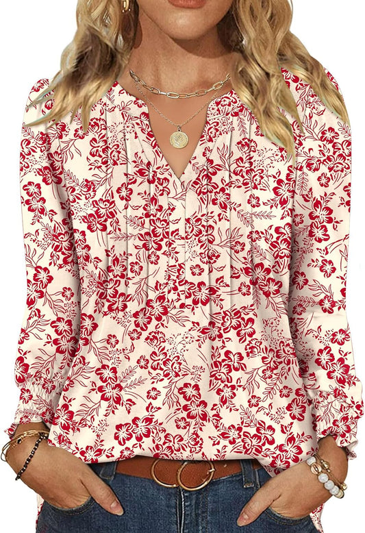 Womens Tops Dressy Casual Pleated Ruffle