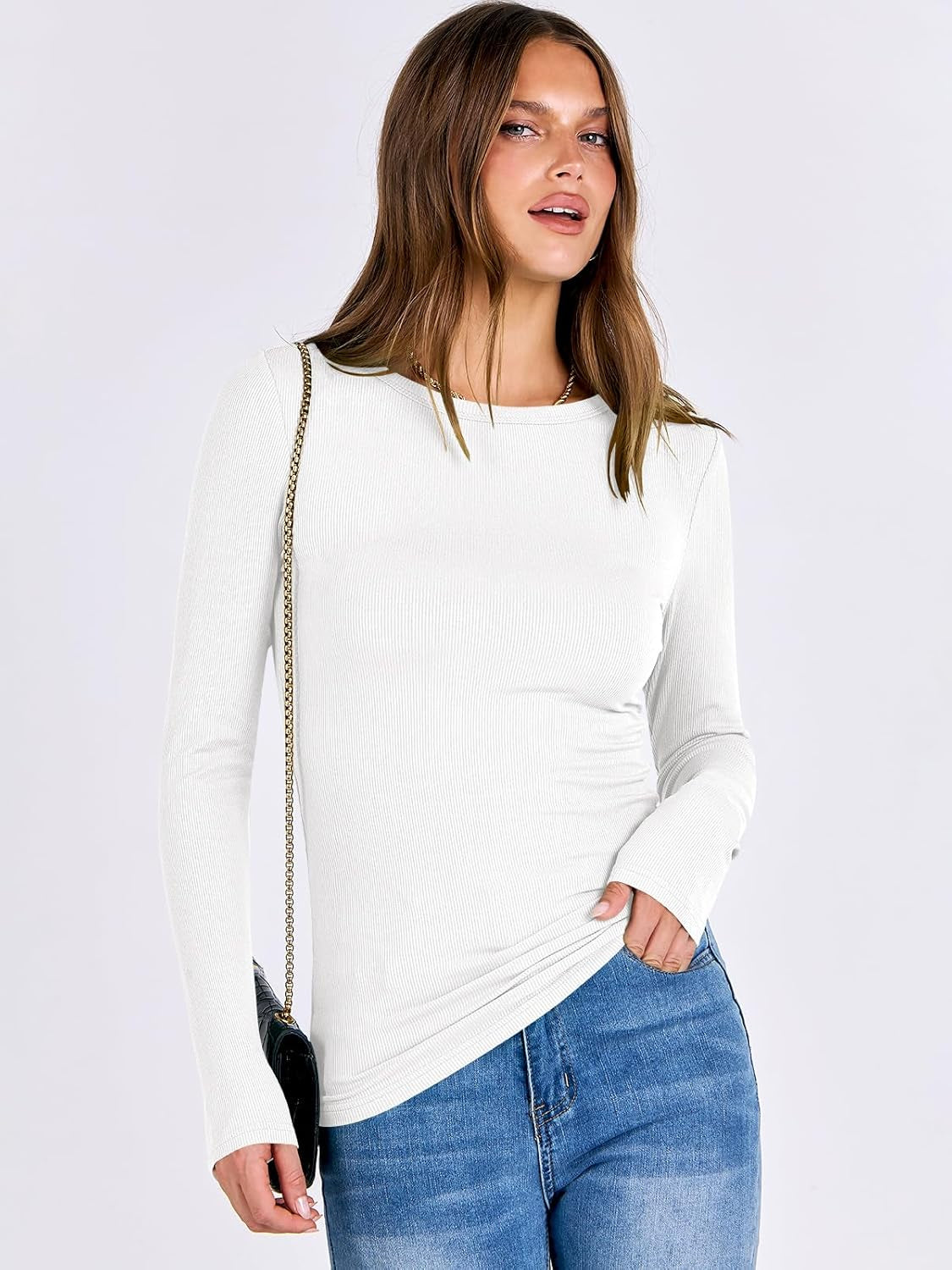 Women Long Sleeve Shirts Rib Knit