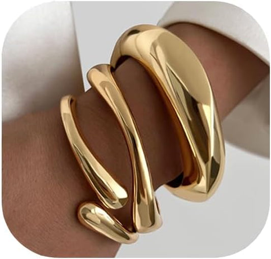 Chunky 14K Gold Plated Bangle Bracelet