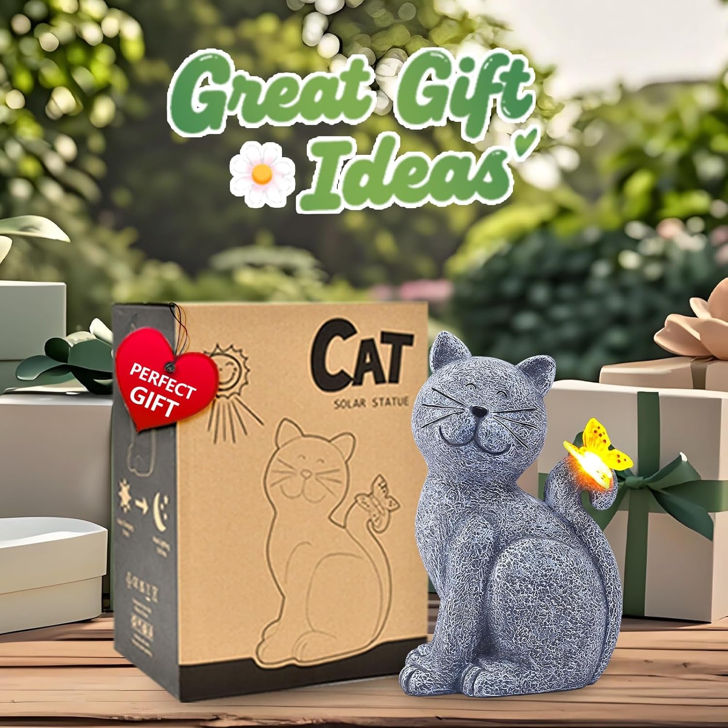 Cat Garden Statue with Butterfly Decor