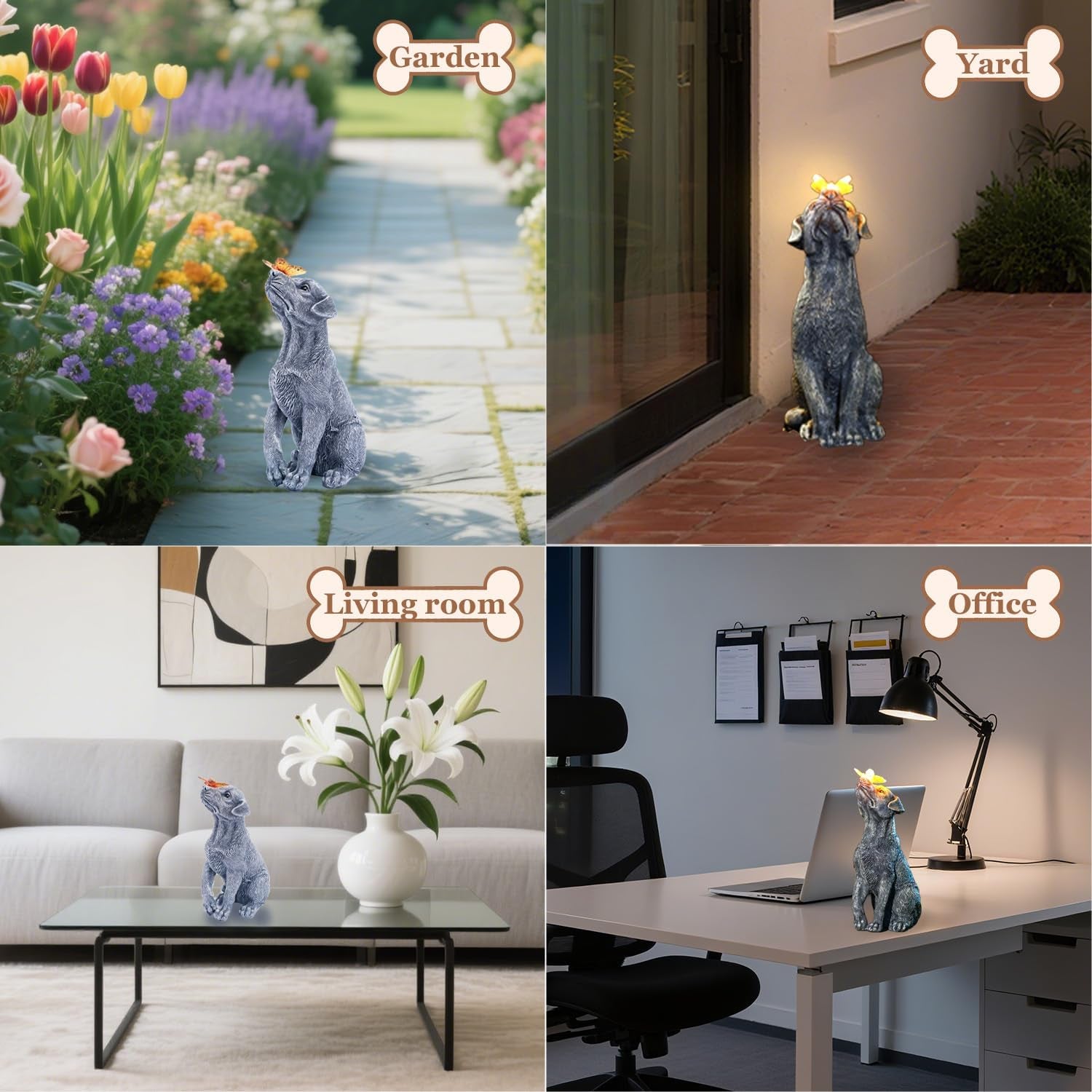 Dog Garden Statue with Butterfly Decor