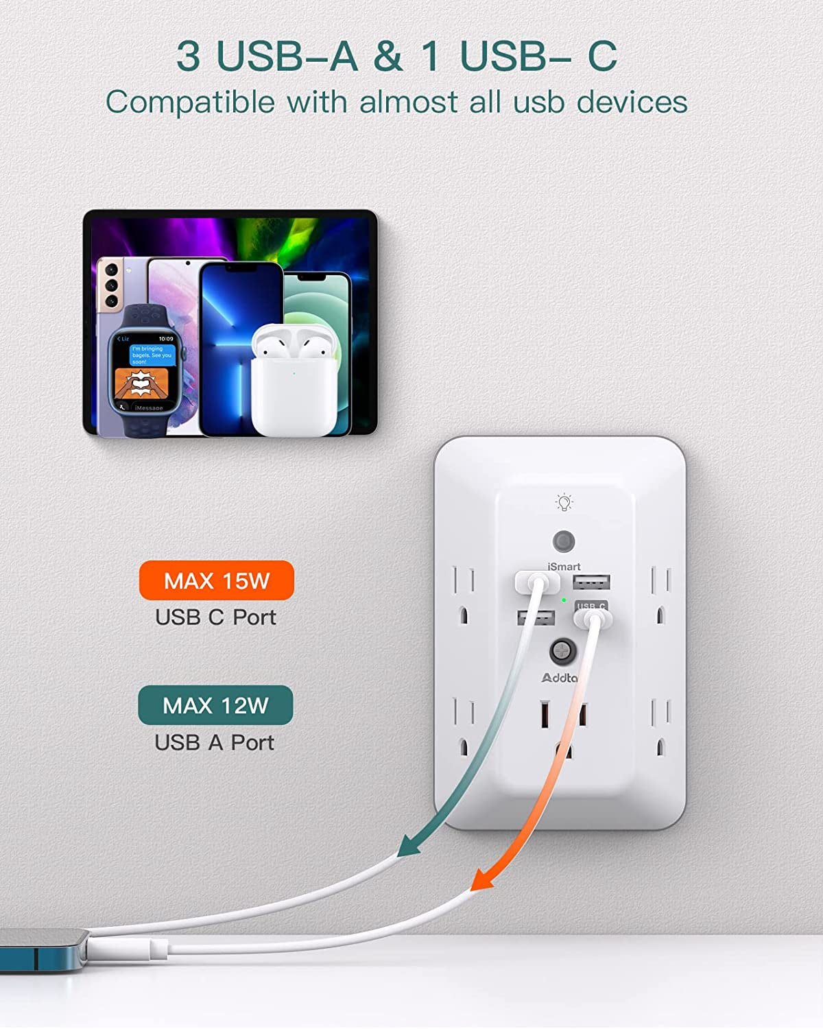 Surge Protector Outlet Extender w/ USB-C