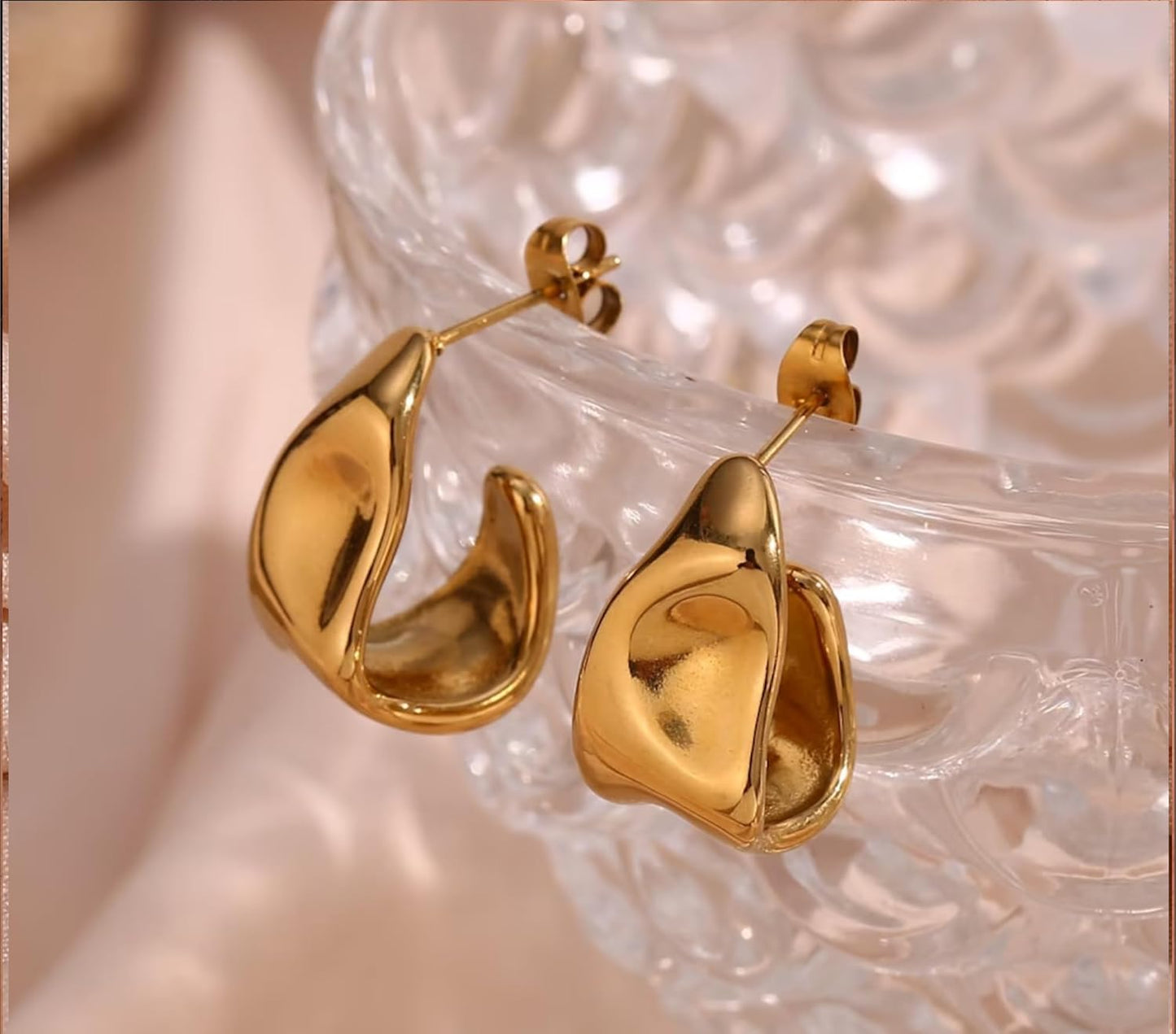 Chunky 14K Gold Plated Stud Earrings