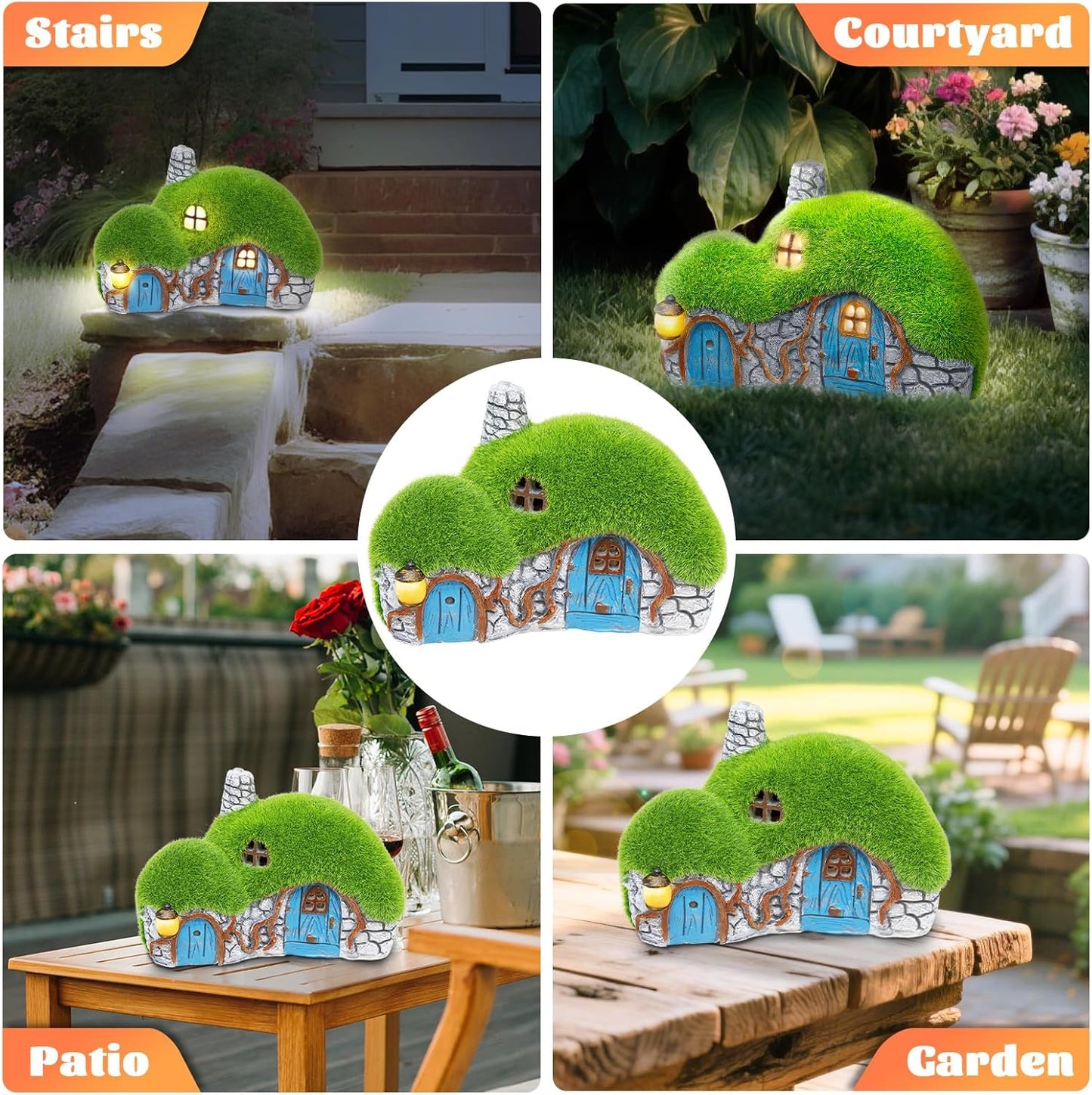 Outdoor Figurine Lights Garden House Statue