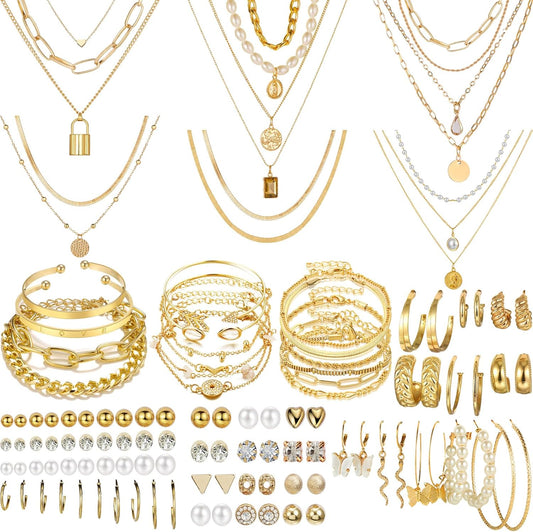 69Pcs Gold Plated Jewelry Set for Women
