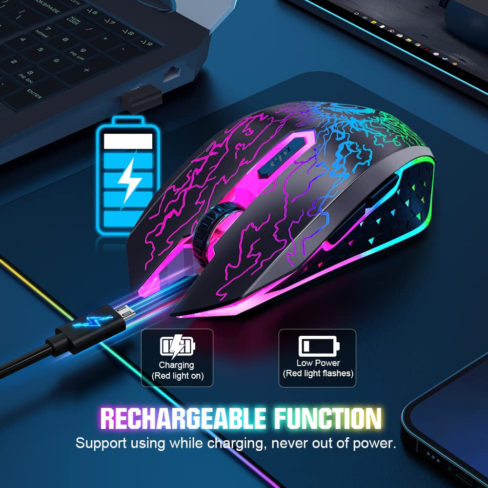 Wireless Gaming Mouse Rechargeable LED
