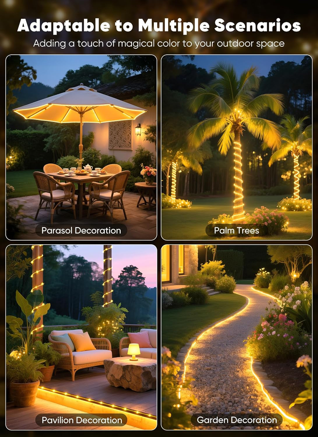 39FT Solar Rope Lights 100LED Warm White