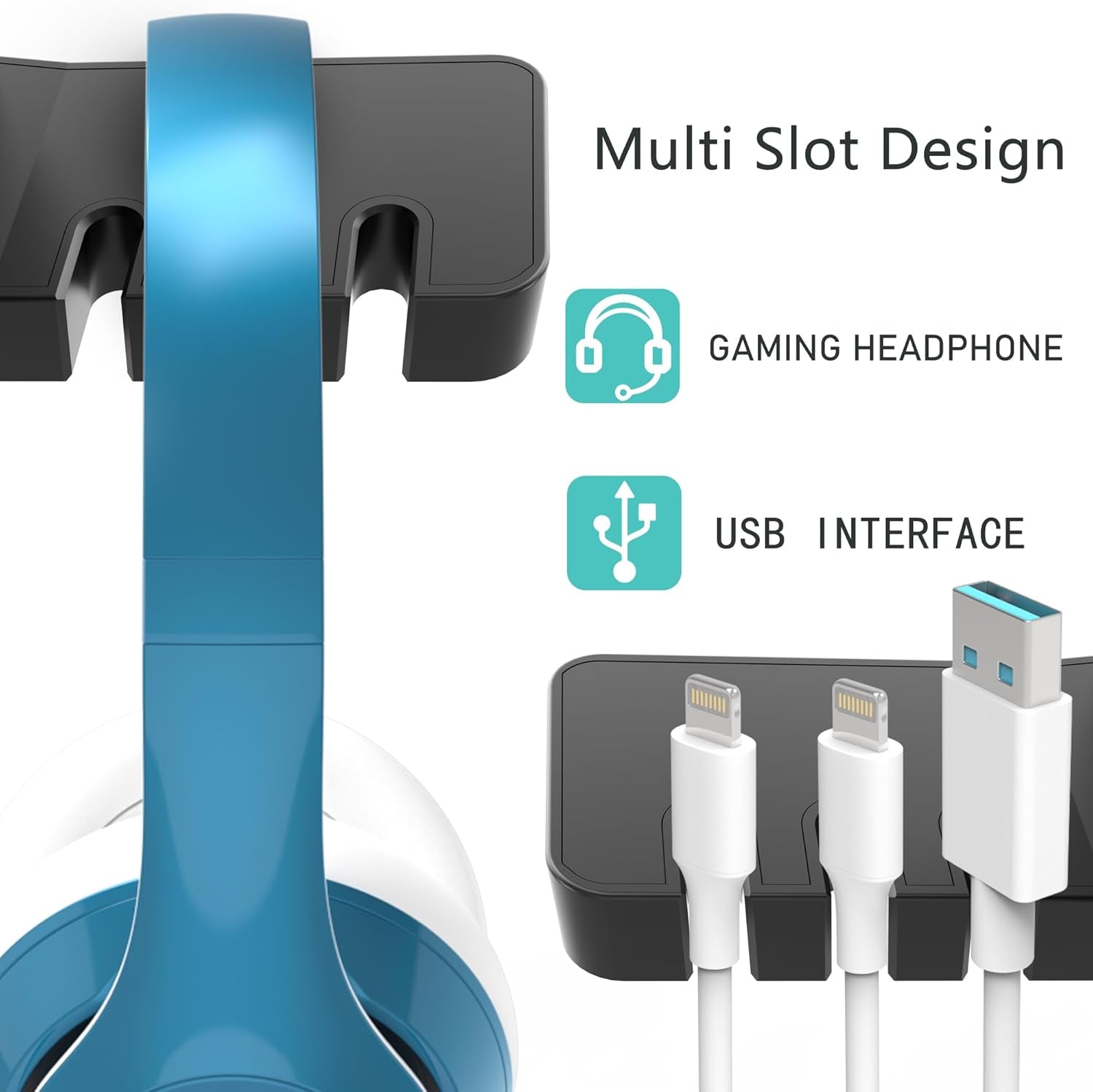 Under Desk Headphone Stand w/ USB Hub