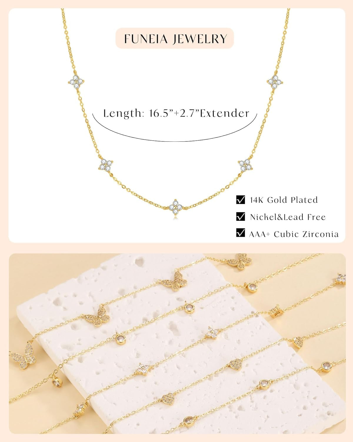 Dainty 14K Gold Plated Layered Necklace
