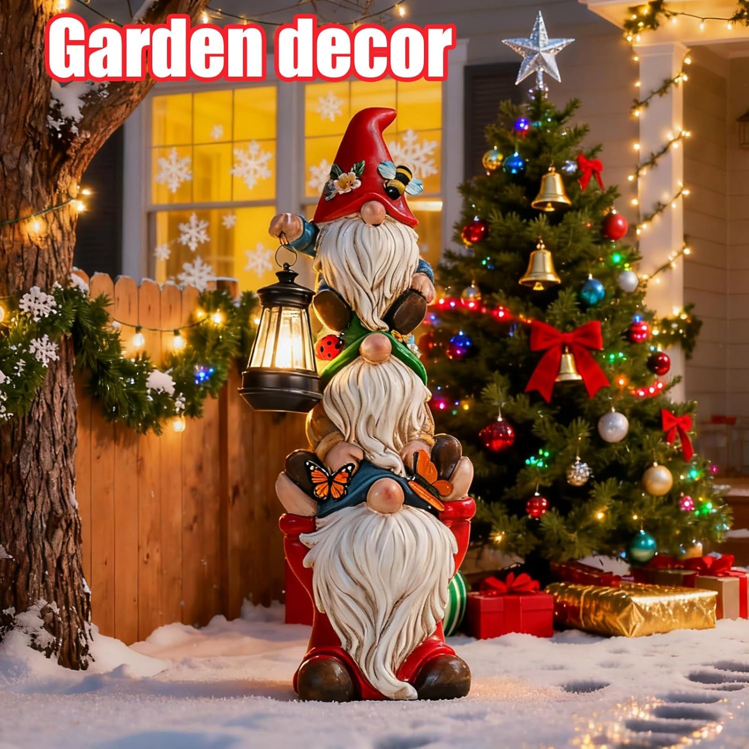 Solar Christmas Gnome Garden Statue 12