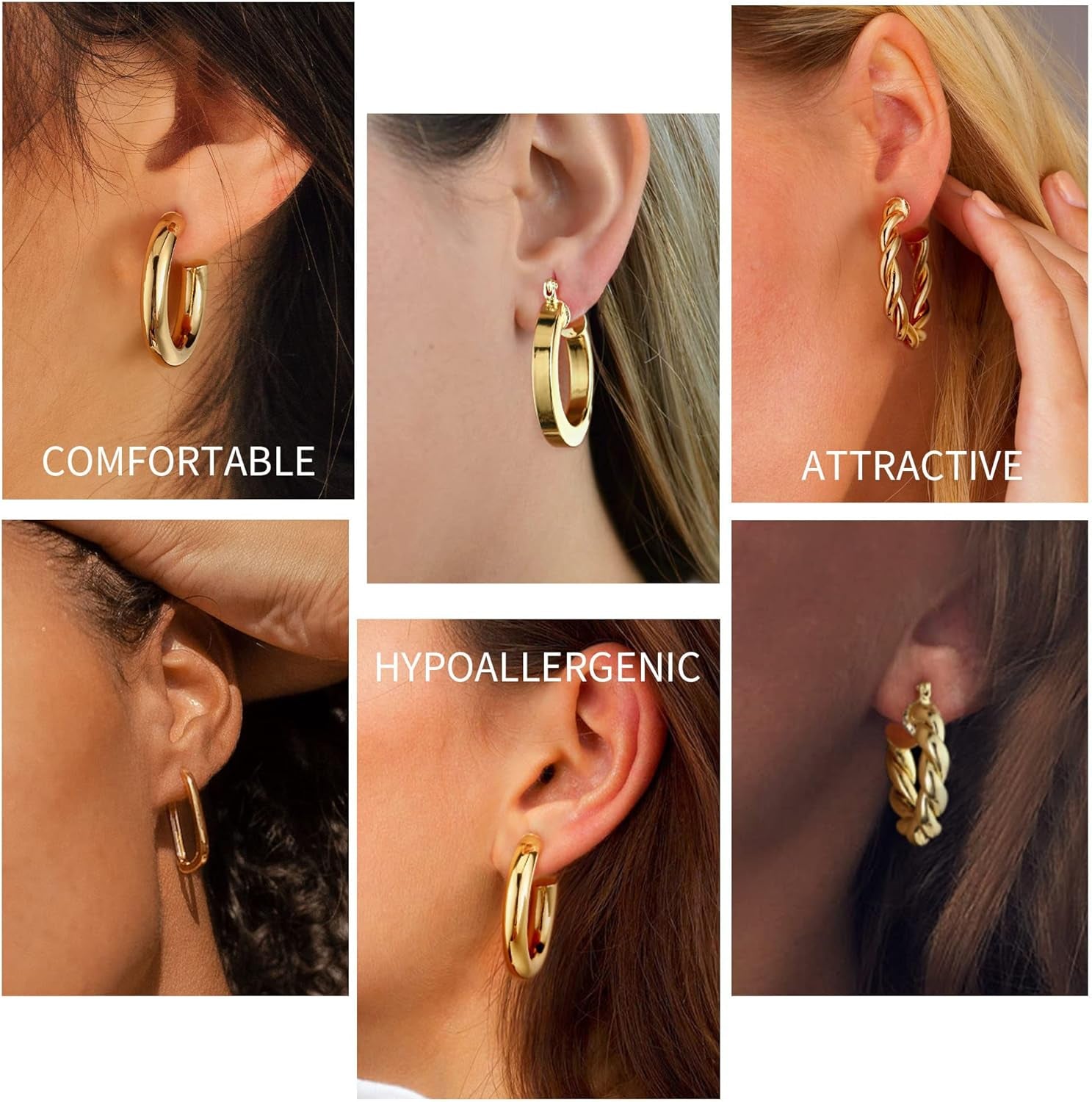 9 Pairs 14K Gold Plated Hoop Earrings
