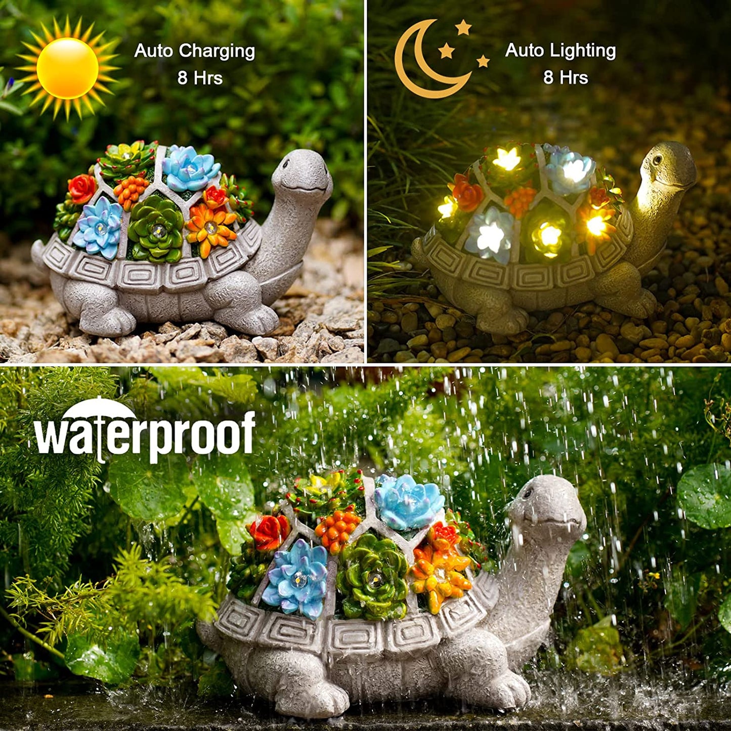 Solar Turtle Garden Statue Succulent