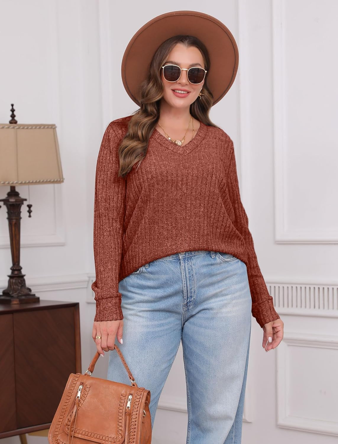 V Neck Long Sleeve Shirts for Women