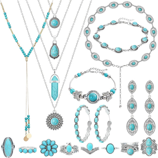 20Pcs Silver Bohemian Turquoise Jewelry