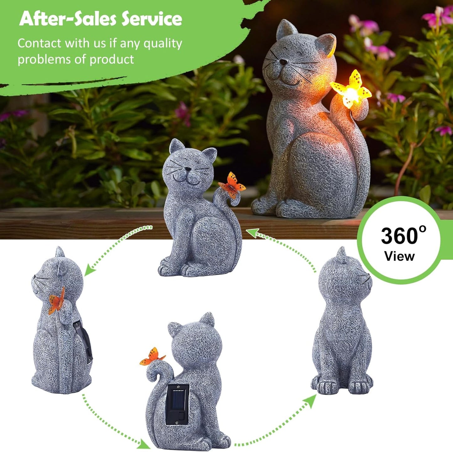 Cat Garden Statue with Butterfly Decor