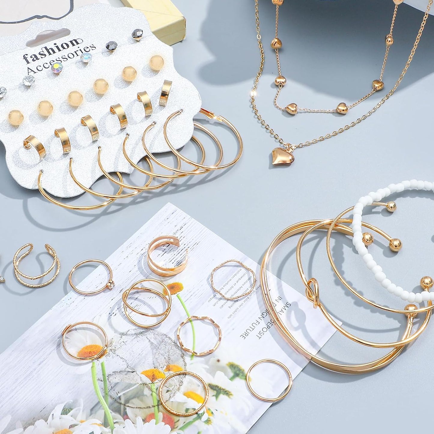 49Pcs Gold Plated Jewelry Set for Women