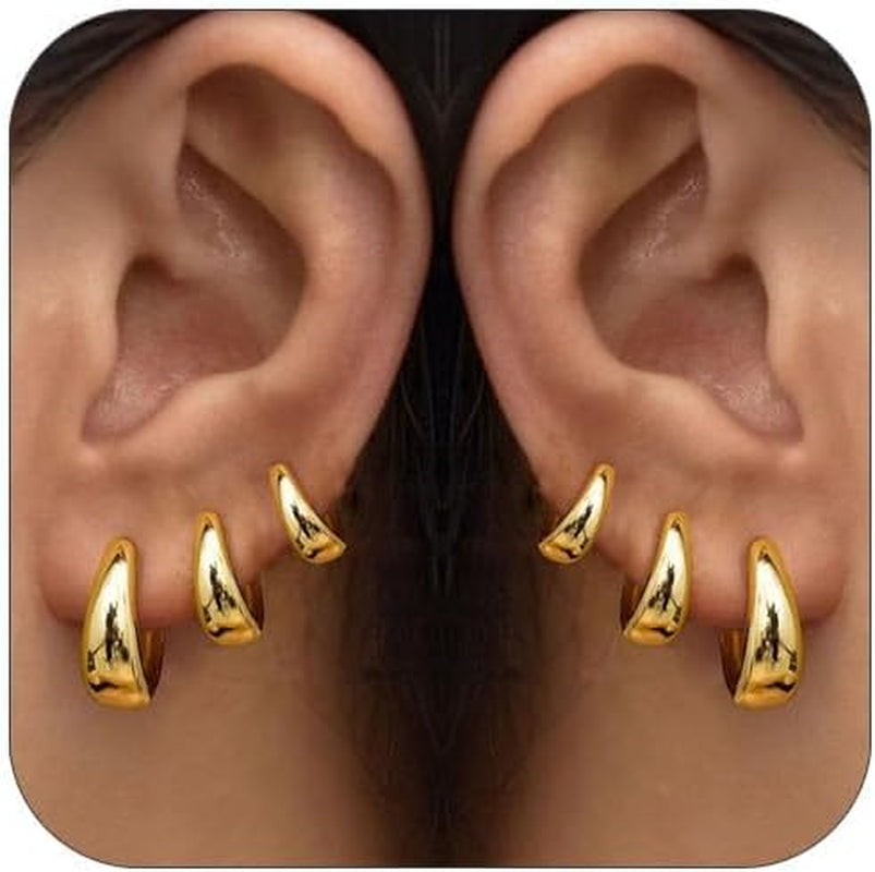 3Pairs Gold Hoop Earrings Set for Women