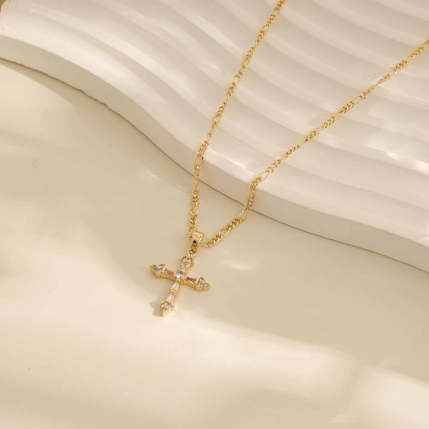 14K Gold Plated Double Cross Necklace