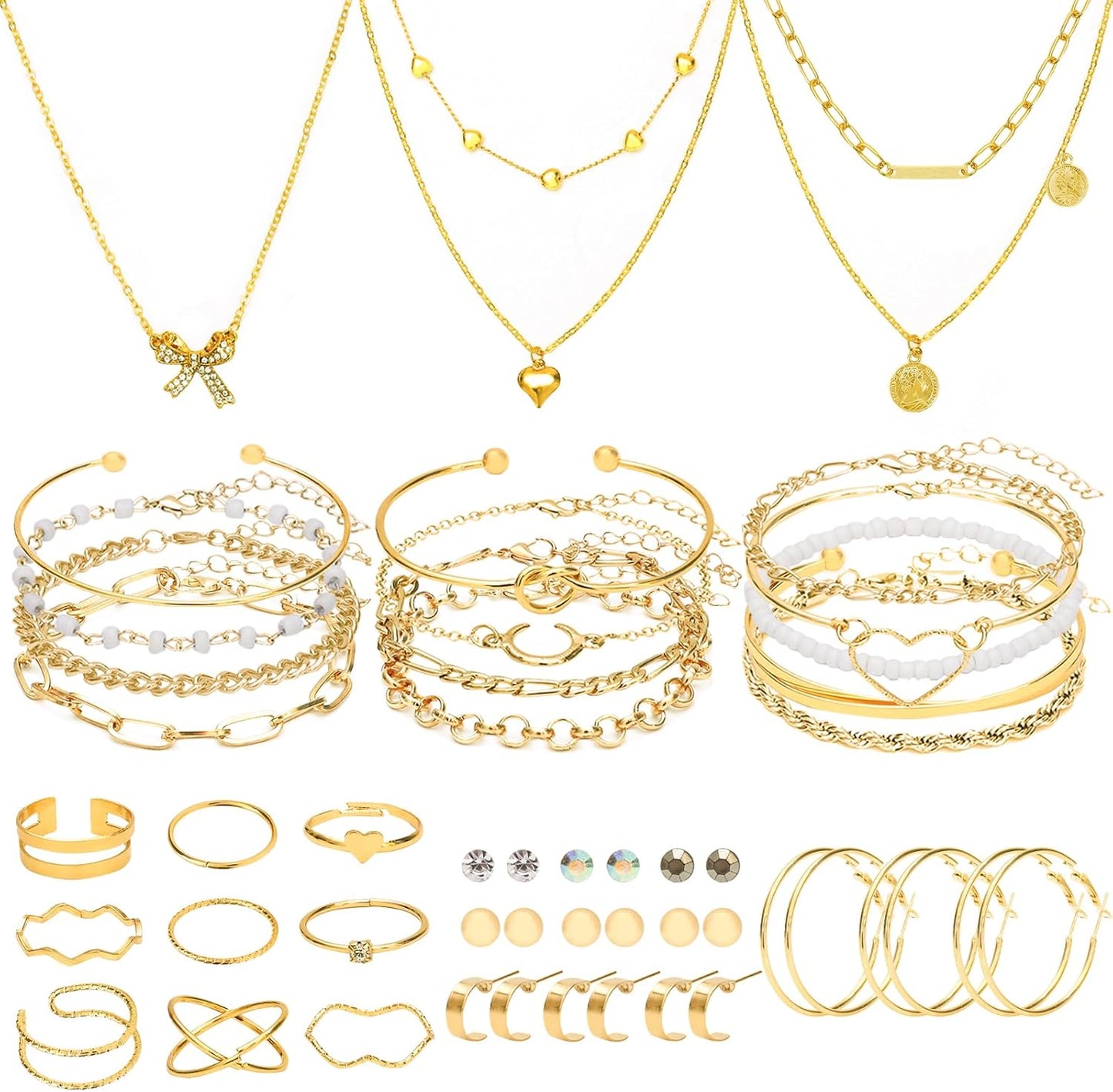 49Pcs Gold Plated Jewelry Set for Women