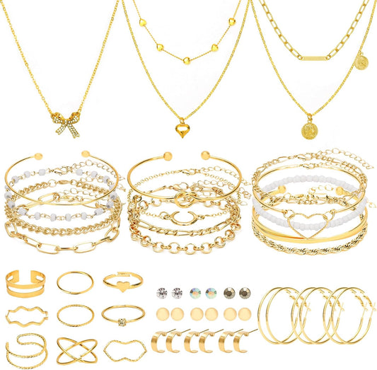 49Pcs Gold Plated Jewelry Set for Women