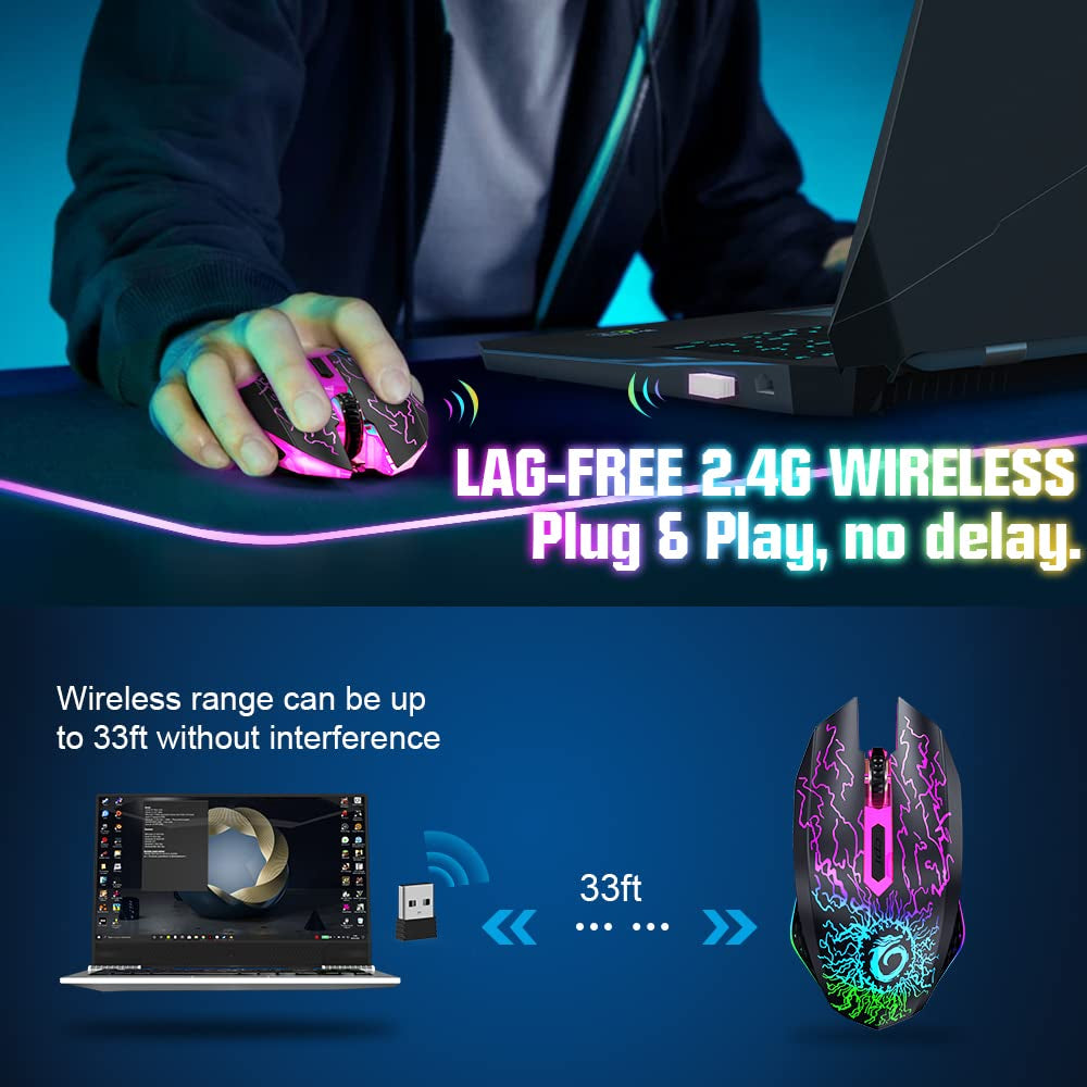 Wireless Gaming Mouse Rechargeable LED