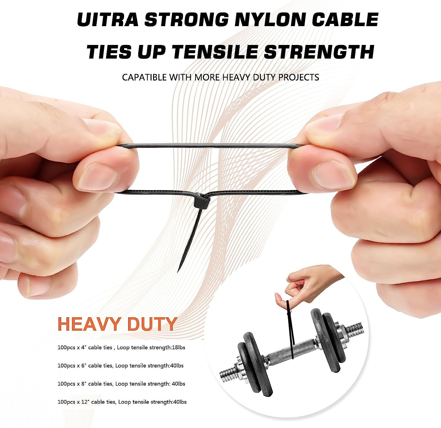 400 Pack Black Nylon Cable Zip Ties Set