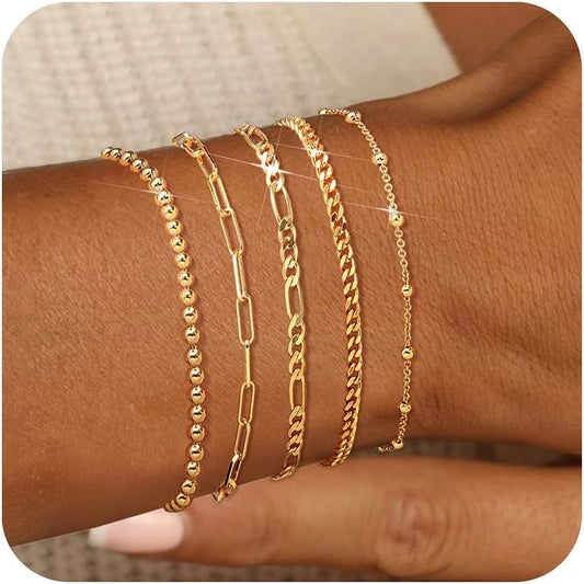 14K Gold Plated Stackable Bracelets Set