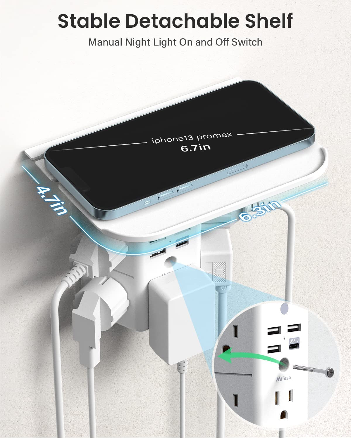 3-Sided Power Strip w/ Shelf & USB