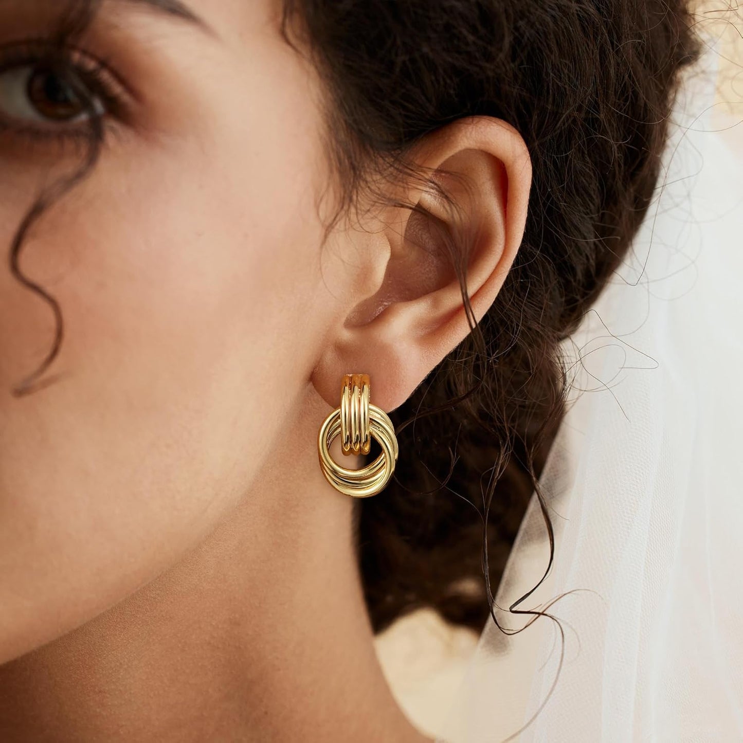 Trendy Gold Plated Knot Dangle Earrings