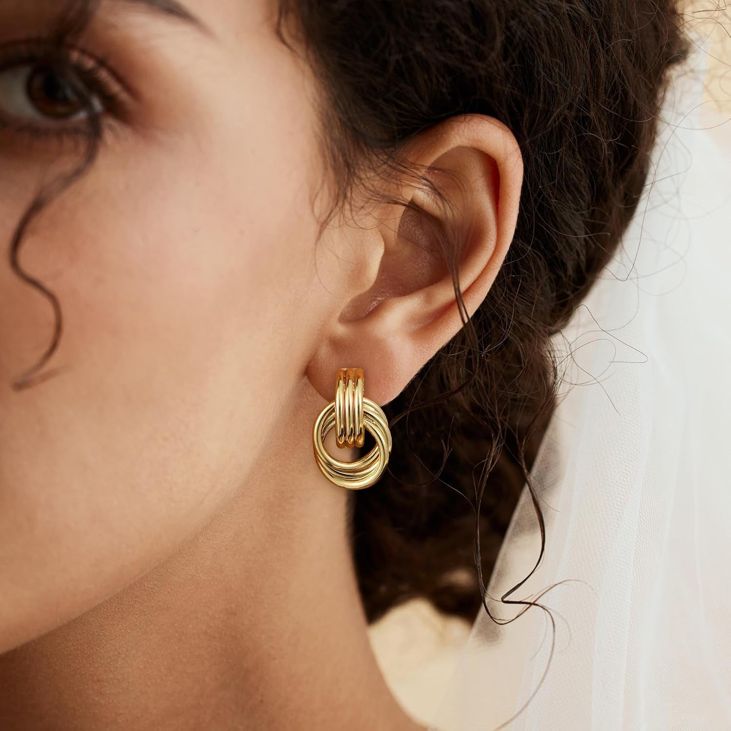 Trendy Gold Plated Knot Dangle Earrings