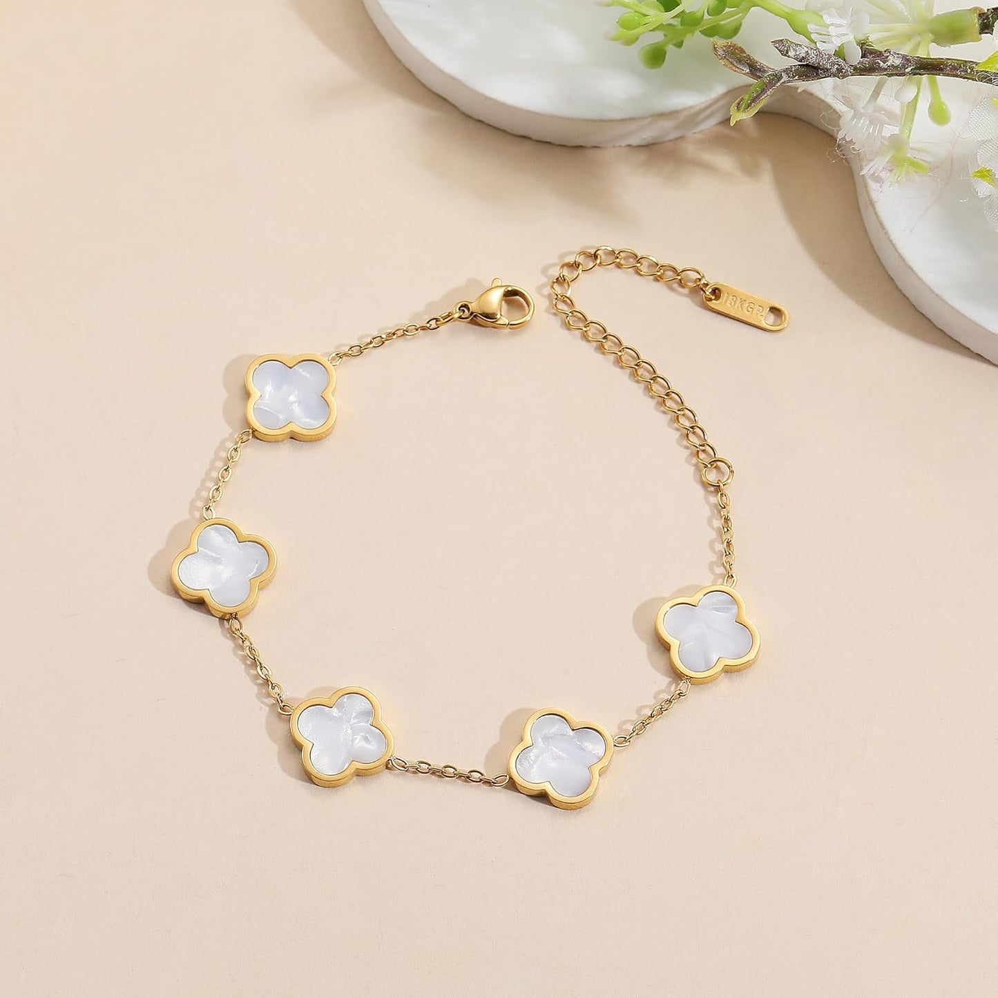 18K Gold Plated Clover Link Bracelet