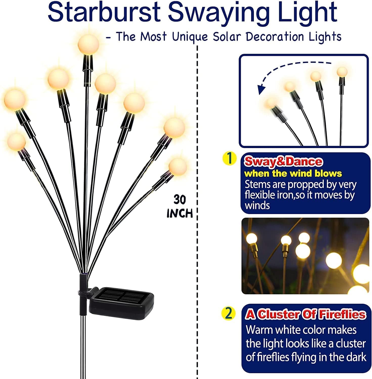 2 Pack Solar Swaying Garden Lights White