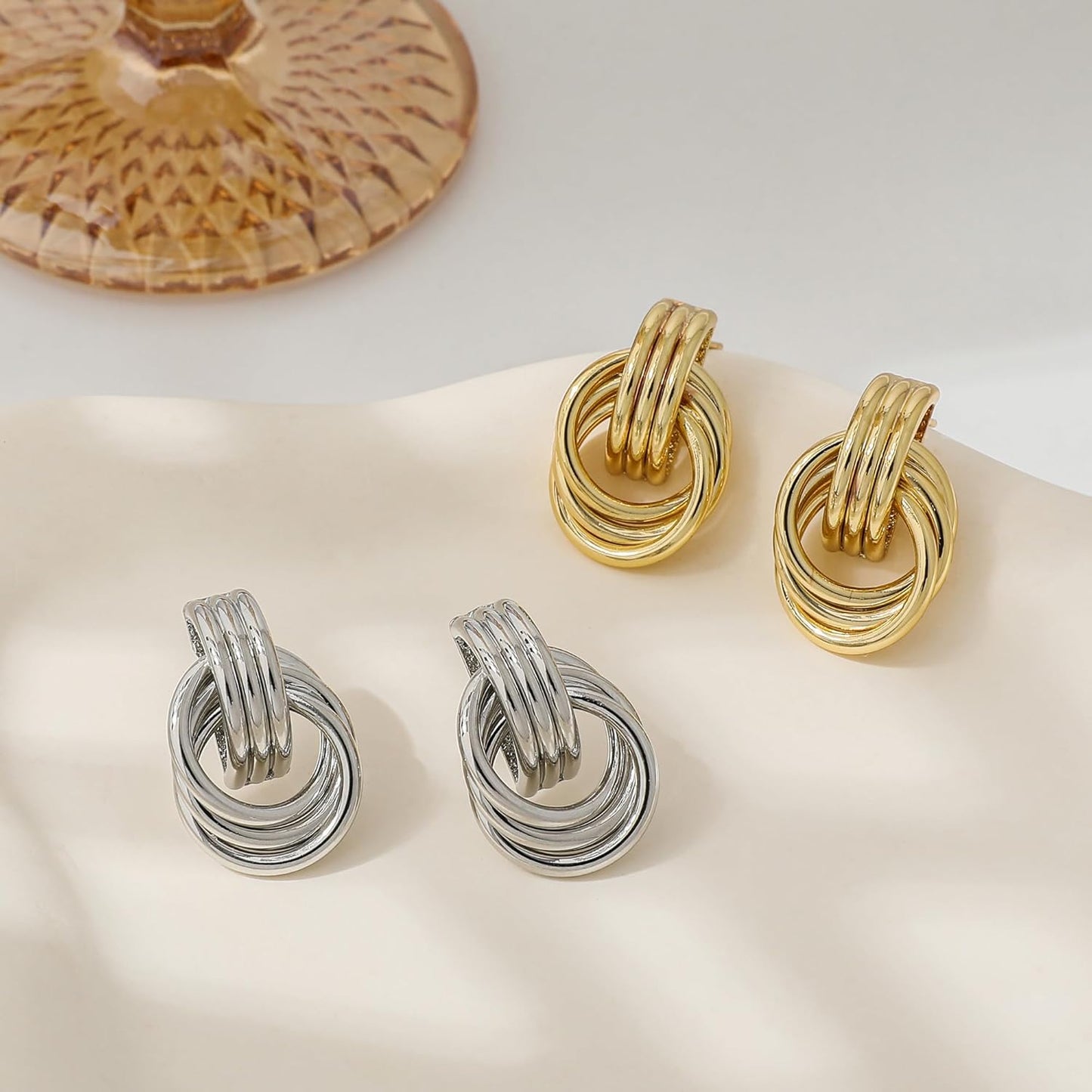 Trendy Gold Plated Knot Dangle Earrings