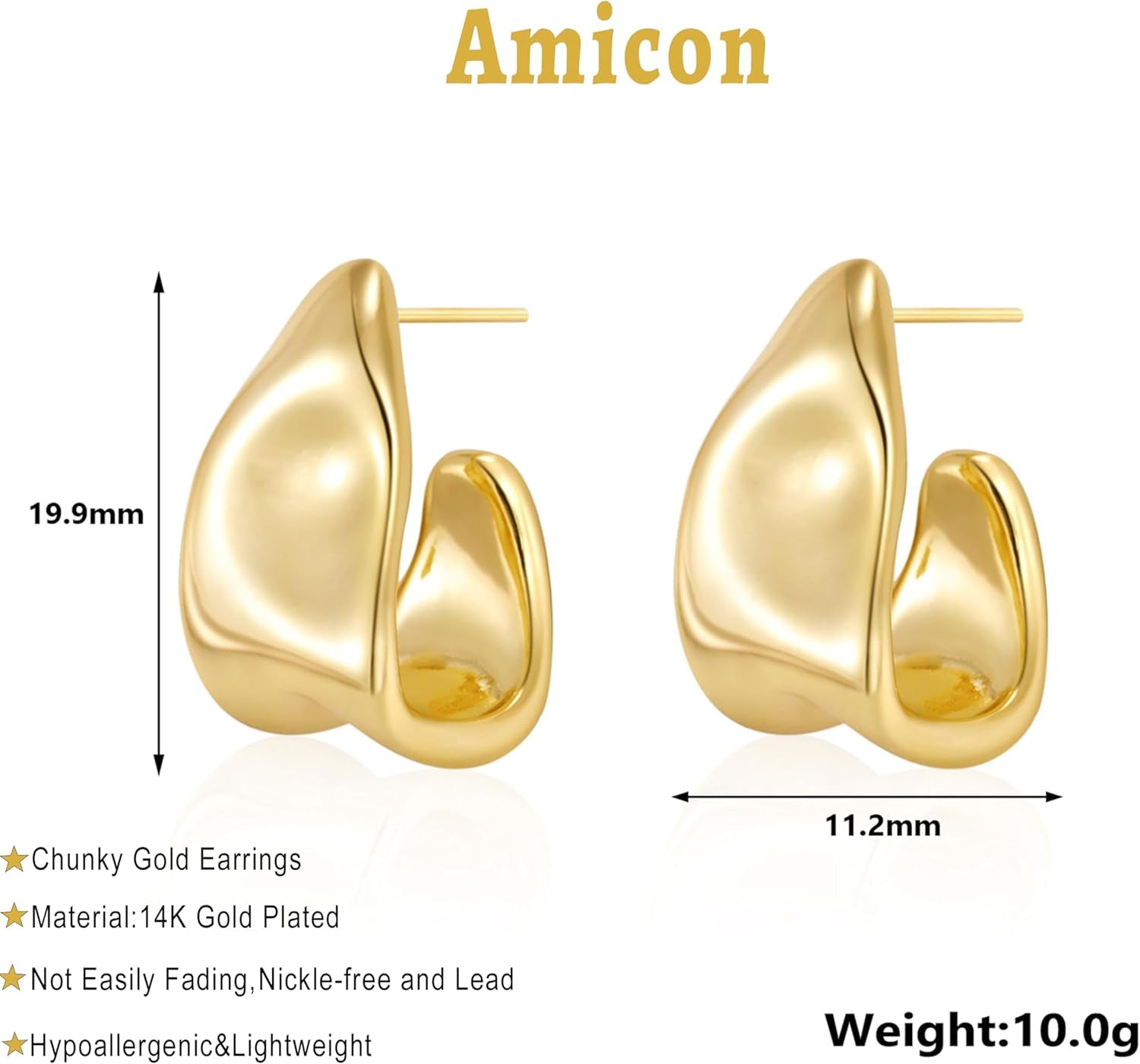 Chunky 14K Gold Plated Stud Earrings
