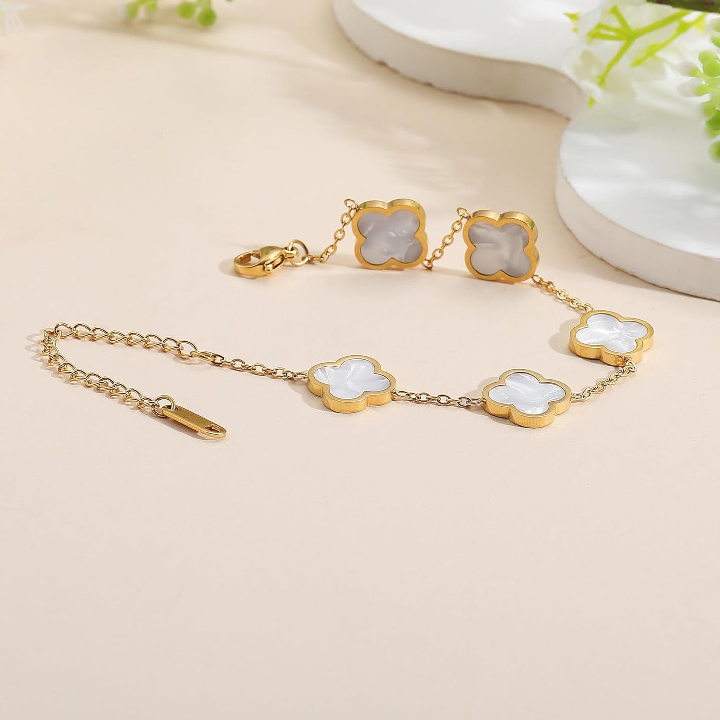 18K Gold Plated Clover Link Bracelet